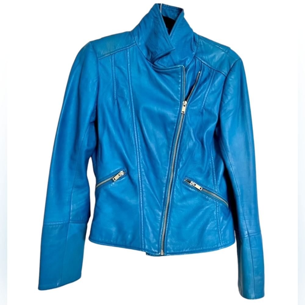 HOST PICK! 💙 Danier - Rare Peacock Blue Leather Jacket